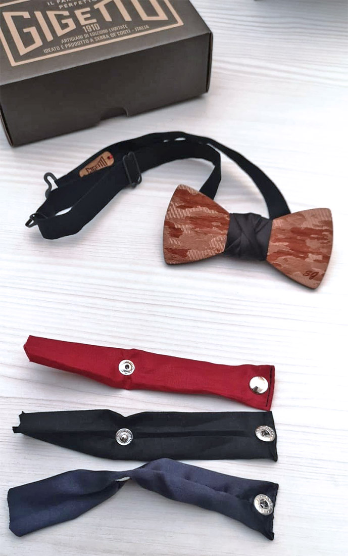 papillon mimetico camouflage legno ciliegio stoffa intercambiabile gigetto1910