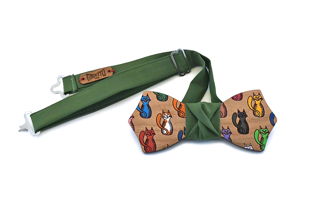 papillon legno gatti colorati Gigetto1910 dipinto a mano