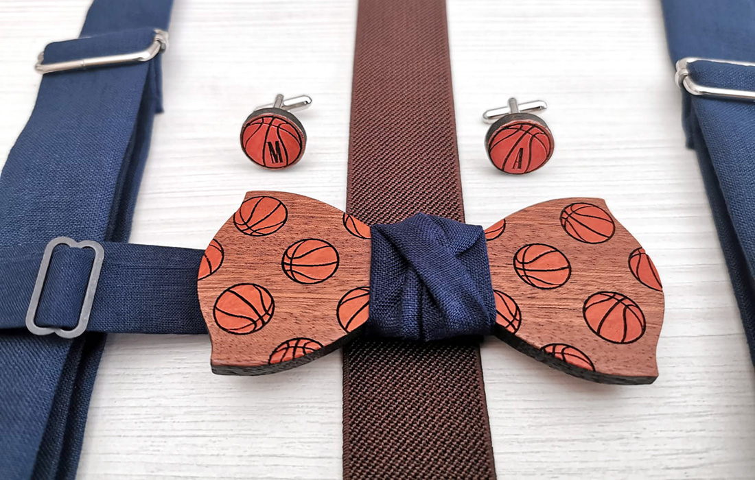 papillon legno palloni basket bretelle blu dipinto a mano gigetto1910