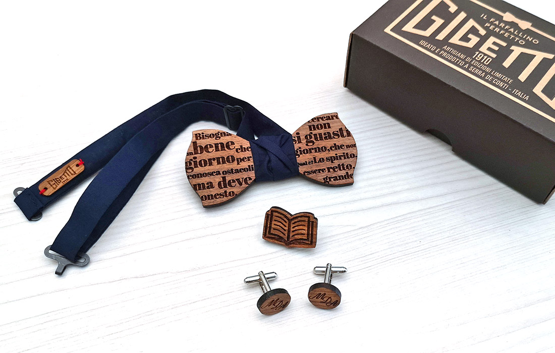 idea regalo accessori personalizzabili frase papillon gemelli spilla gigetto1910