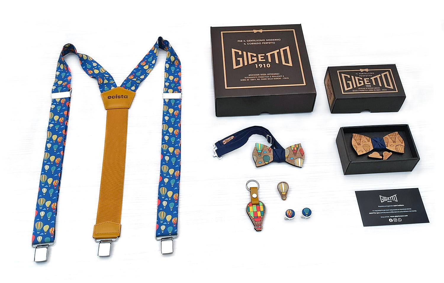 Gigetto1910 papillon bretelle spilla gemelli portachiavi mongolfiere dipinto a mano idee regalo